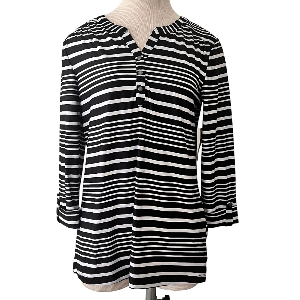 Kim Rogers NWT size Small Black & White Stripe Tunic Top with Spandex Fall